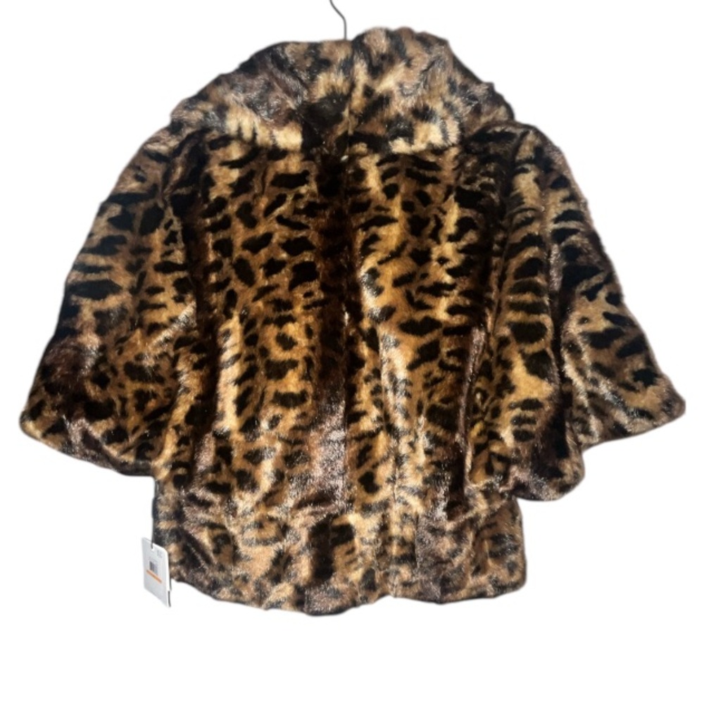 Calvin Klein Leopard Faux Fur Cape Jacket Y2K Cottagecore Boho Small NWT - Picture 2 of 11